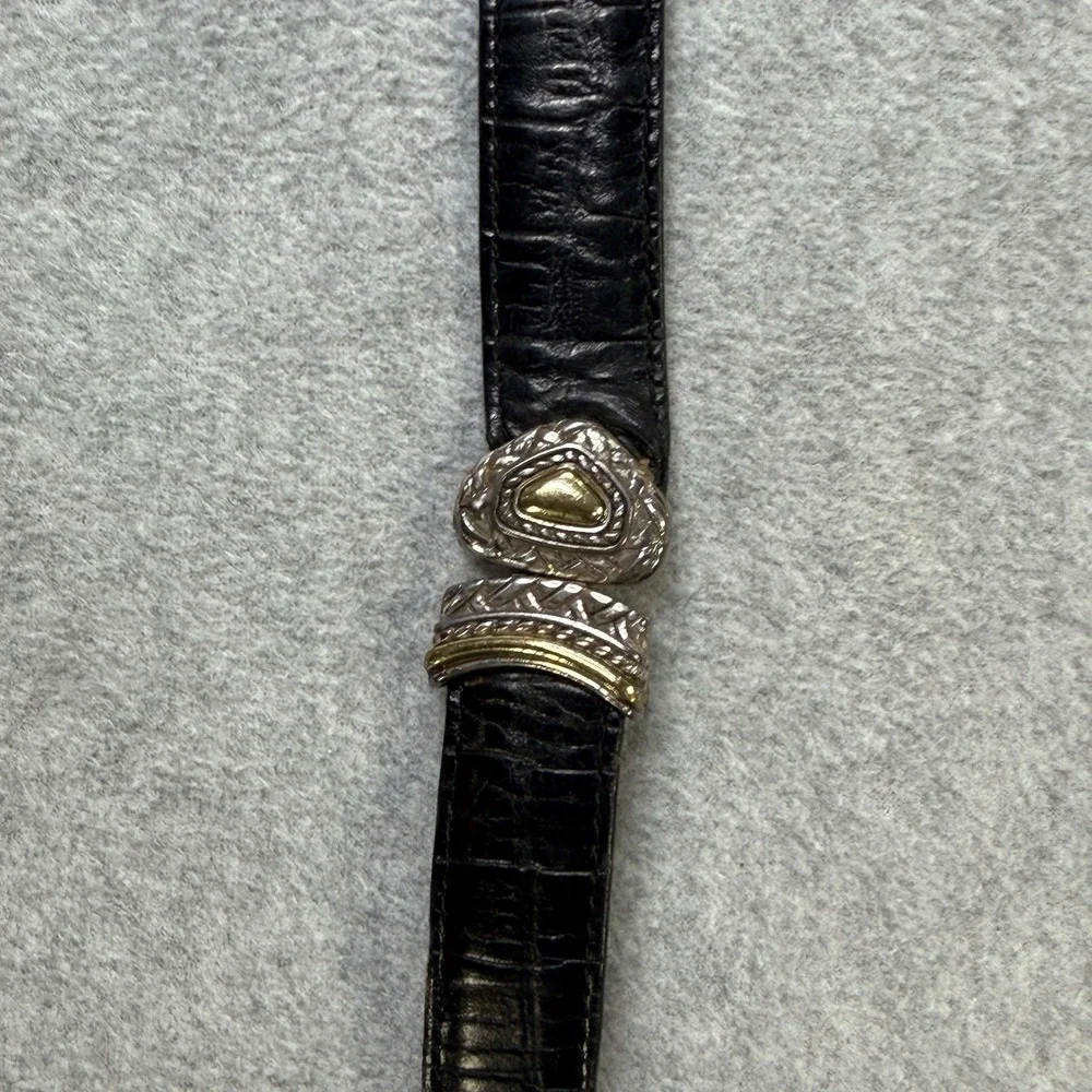 Vintage Brighton Leather Belt ML‎ 32 Black Brown Heart Concho Silver Gold 40210